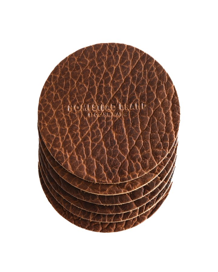 Bison Leather Coasters Brown Hero