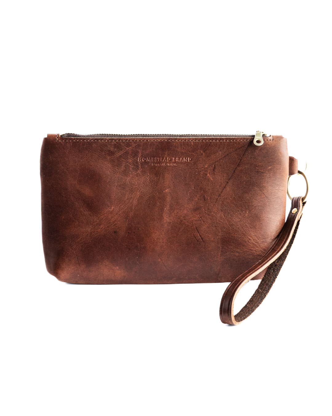 Brown Zipper Clutch White Background Front #color_brown