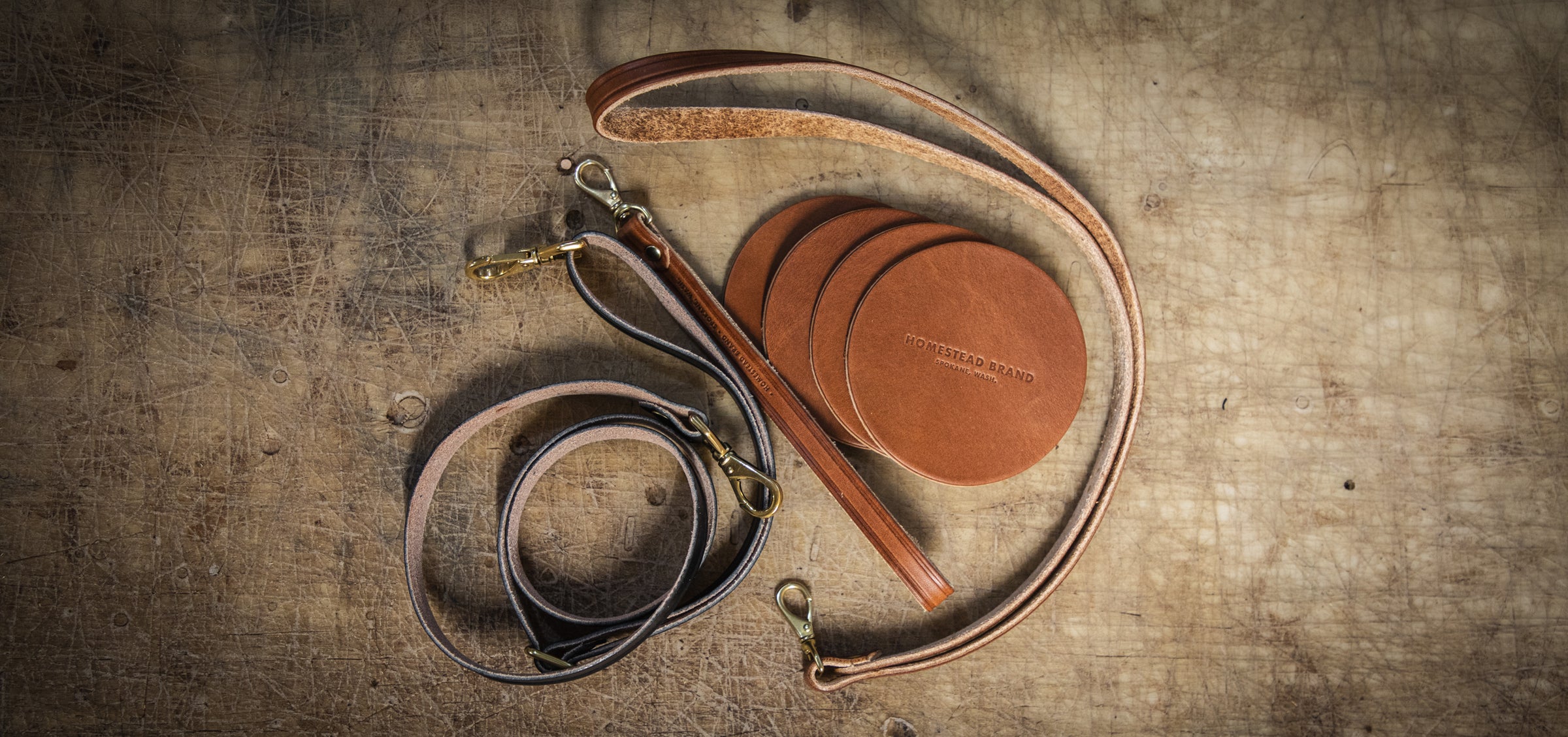 Pile of handmade leather accessories