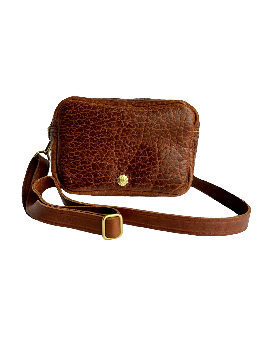 Bison Crossbody belt bag front white background brown #color_brown