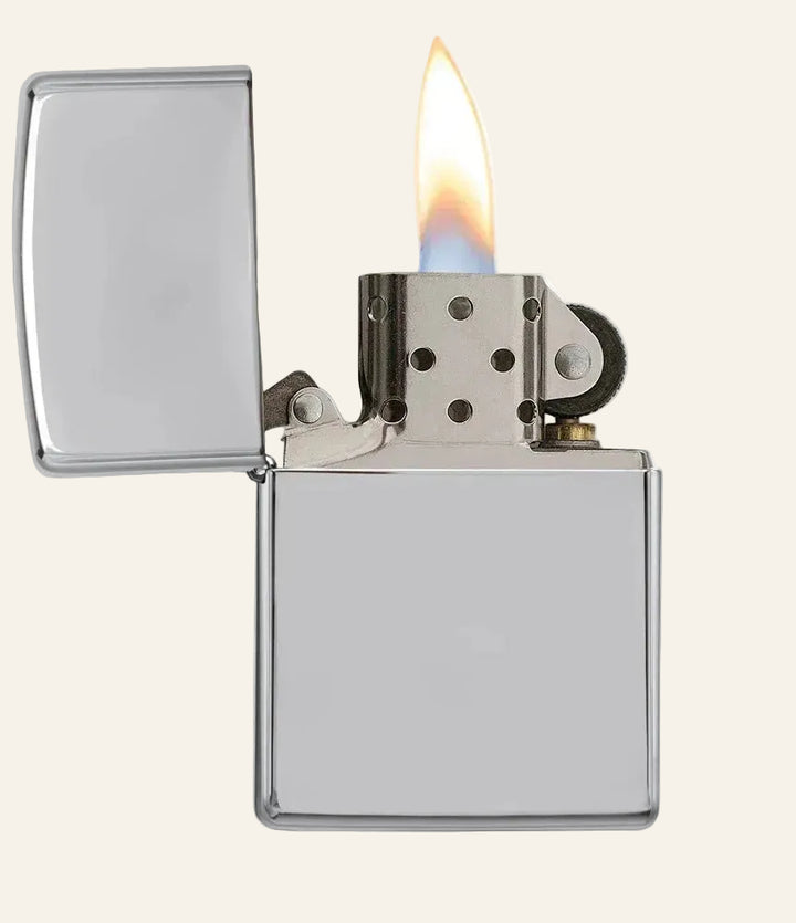 chrome zippo lighter with flame 