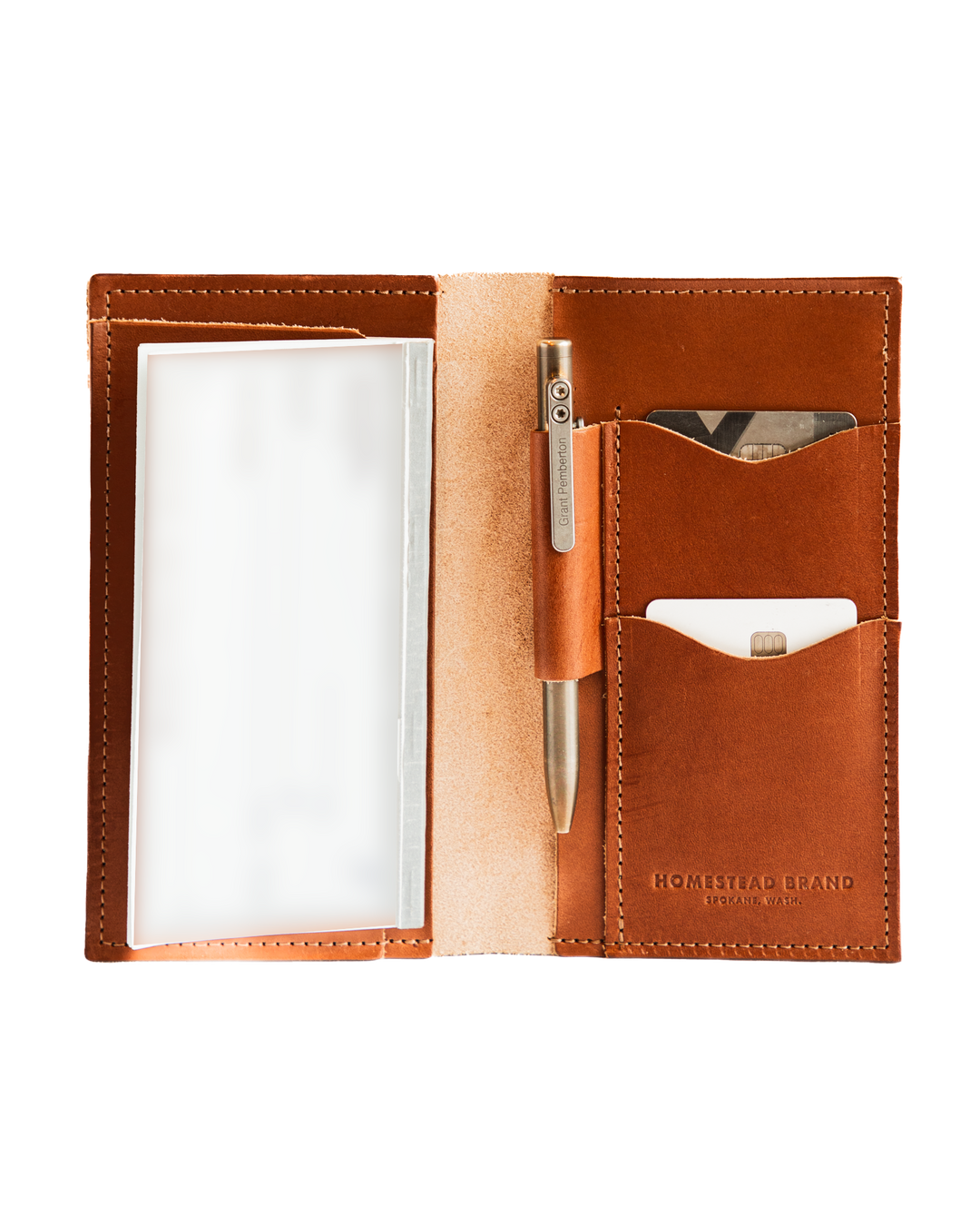 Brown Checkbook Open with Pen and Cards White Background #color_brown