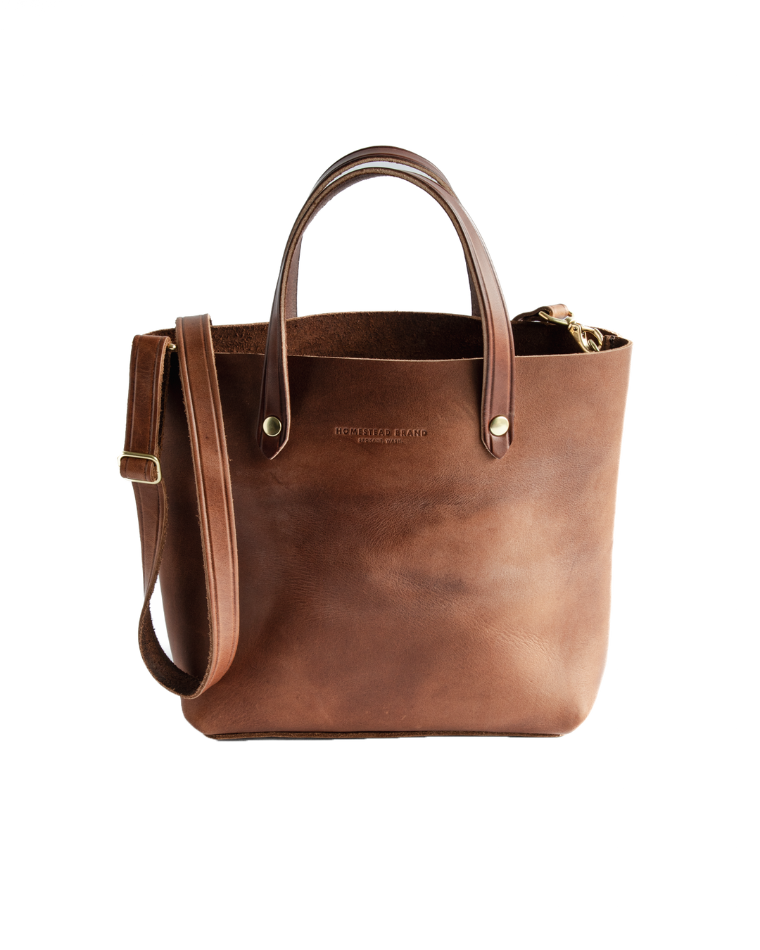 Brown Mini Classic Tote WhiteBackground Front With Strap #color_brown