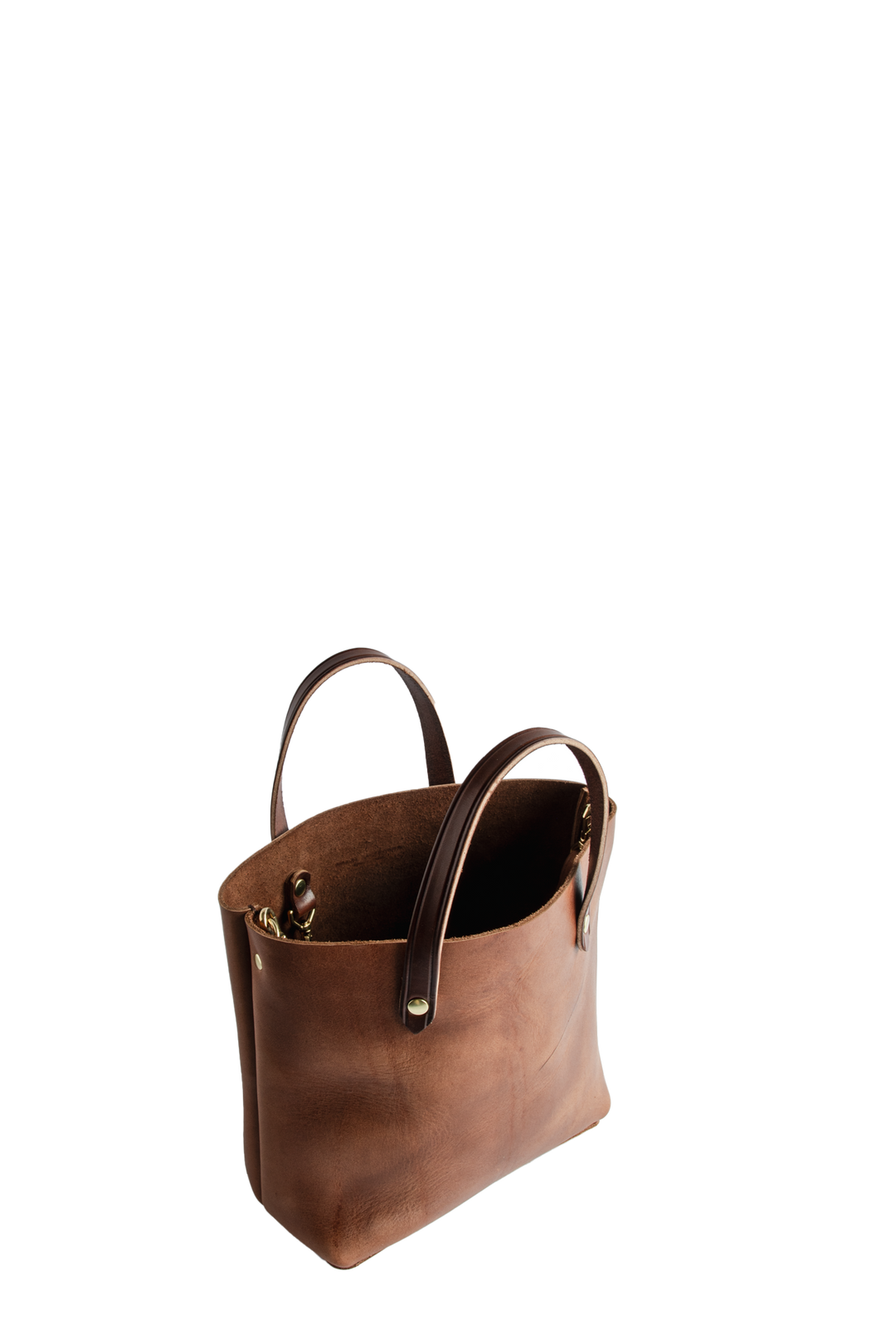 Brown Mini Crossbody Tote Angled White Background #color_brown