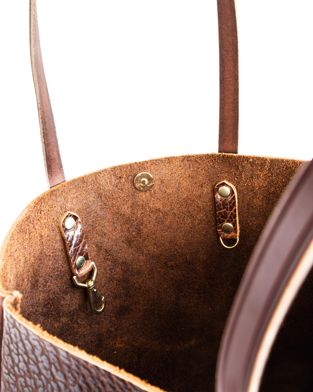 Classic Tote Bison Inside Detail Handle White background #color_brown