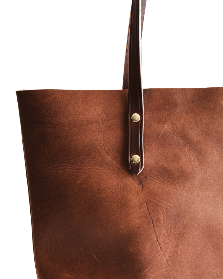 Classic Tote White Background Left Front Corner #color_brown
