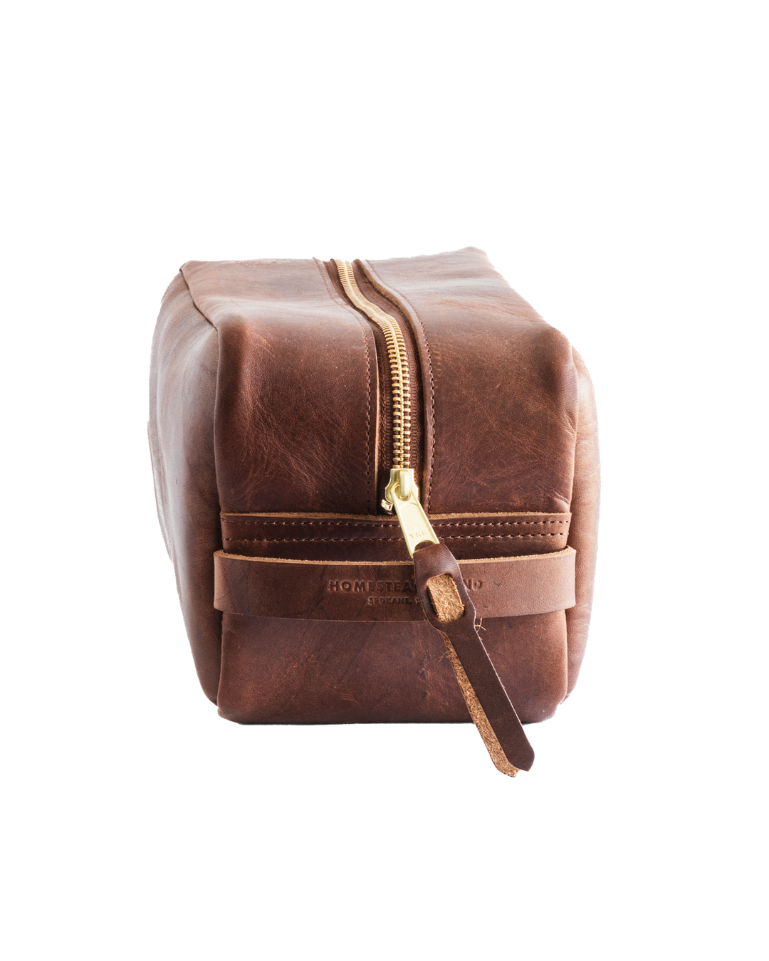 Dopp Kit Brown Side with Handle Closed White background