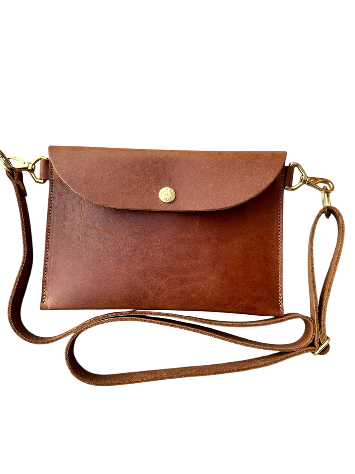 Hip bag brown white background 