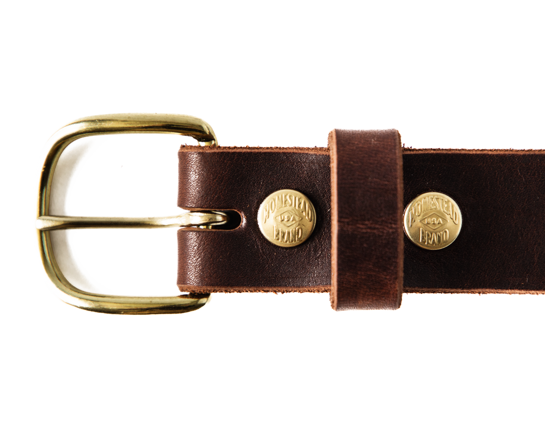 Brown belt white background buckle with snaps #color_brown