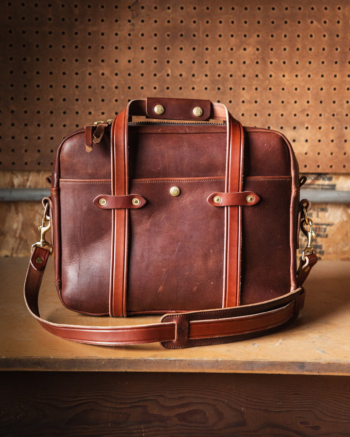 Mens Bags Briefcase Brown Life style On Table Front Shot #color_brown