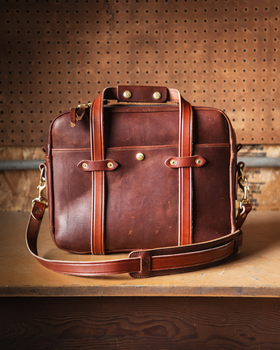 Mens Bags Briefcase Brown Lifestyle On Table Front Shot #color_brown