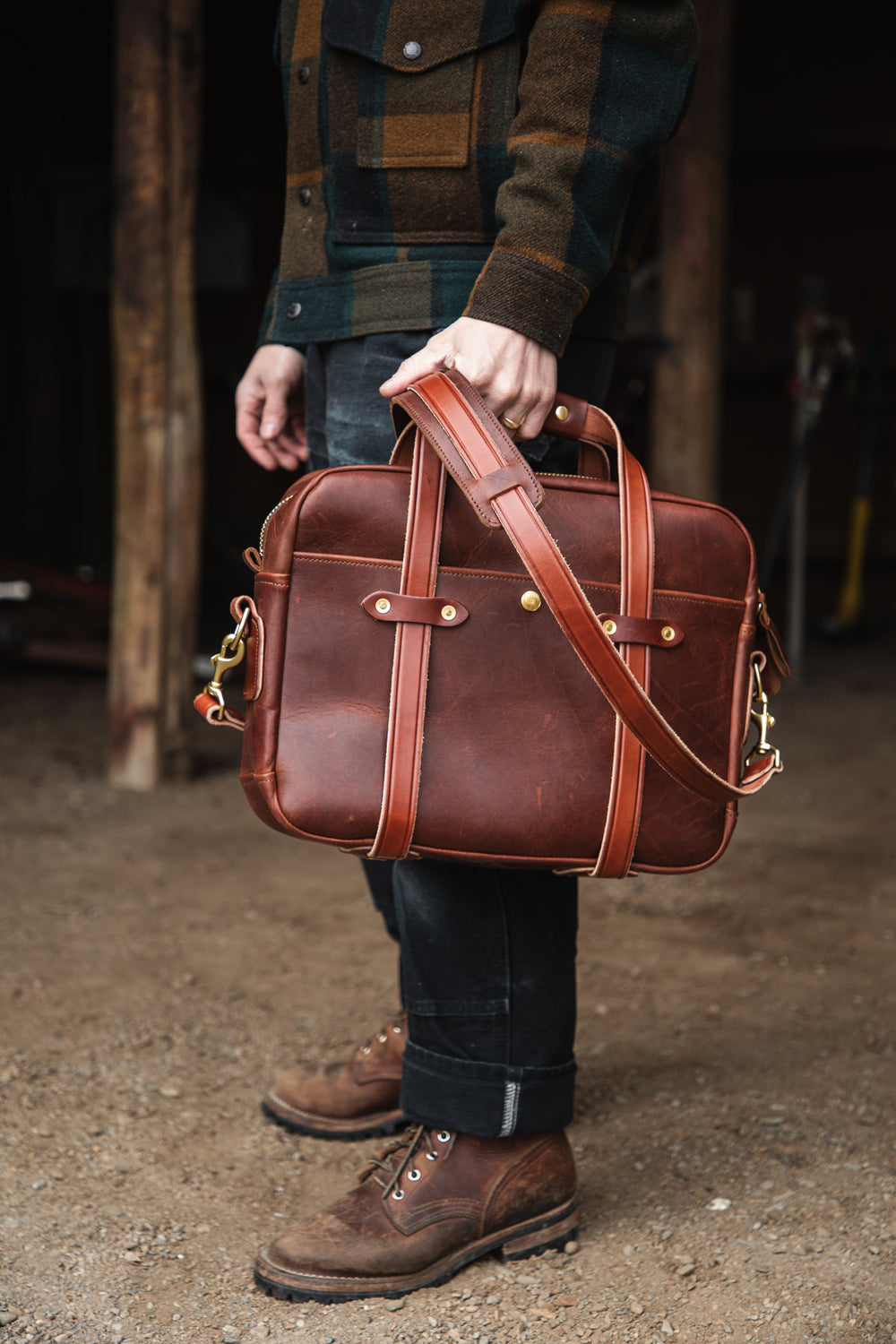 Mens Bags Briefcase Brown Lifestyle in Left Hand #color_brown
