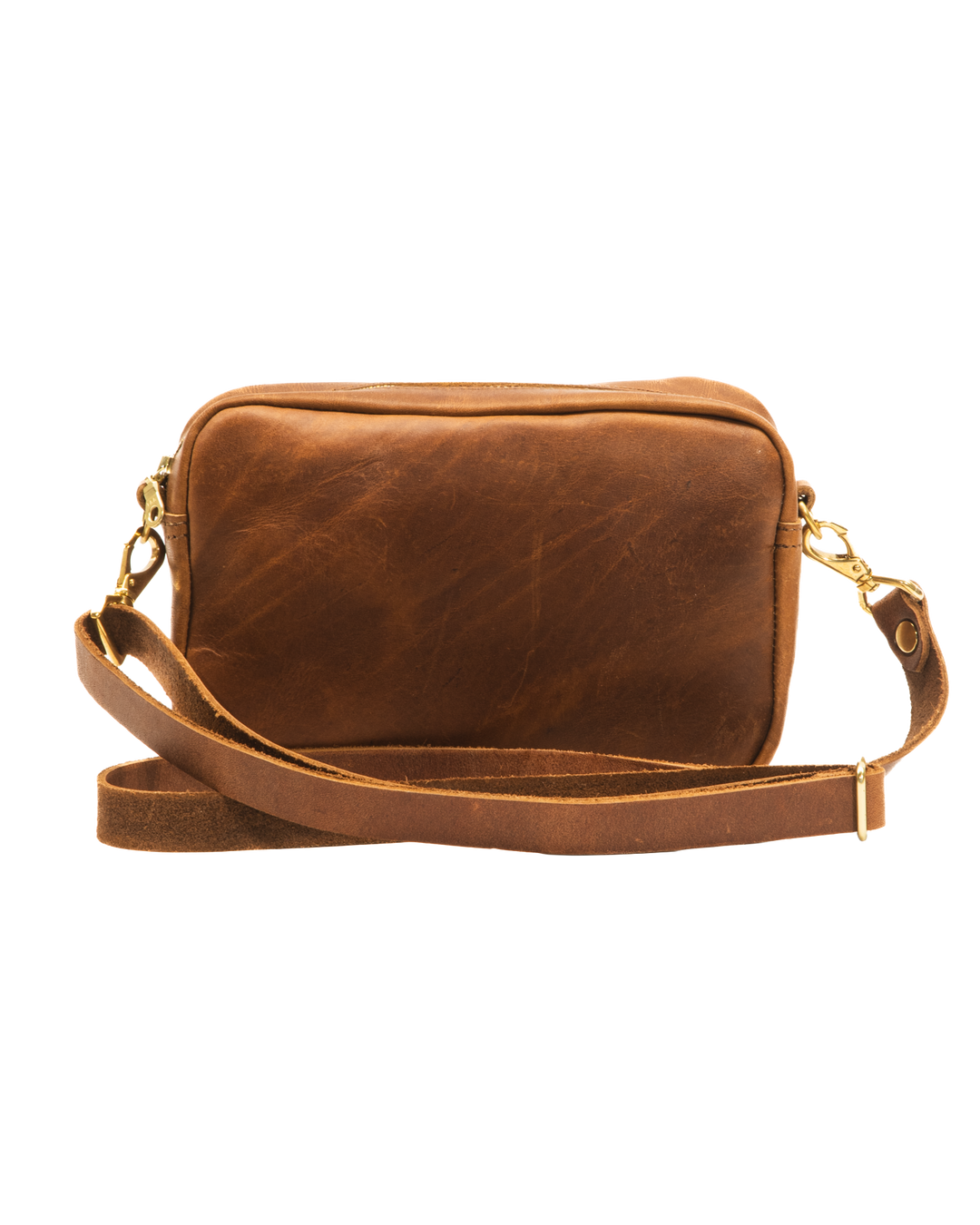 Brown leather crossbody bag on a white background #color_brown