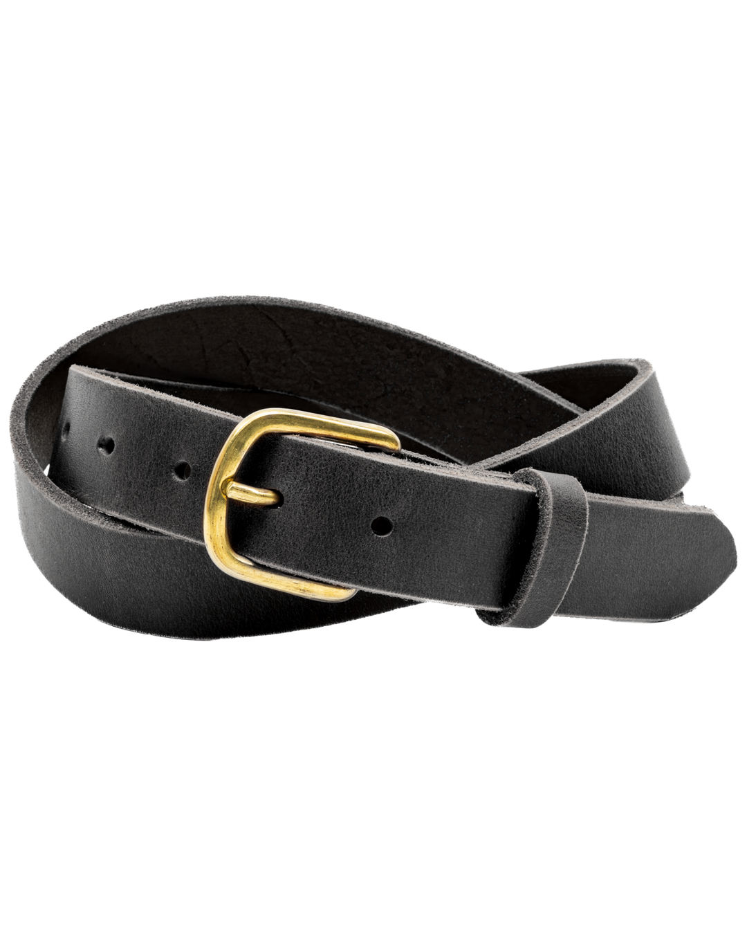 Black leather belt with a gold buckle on a white background #color_black