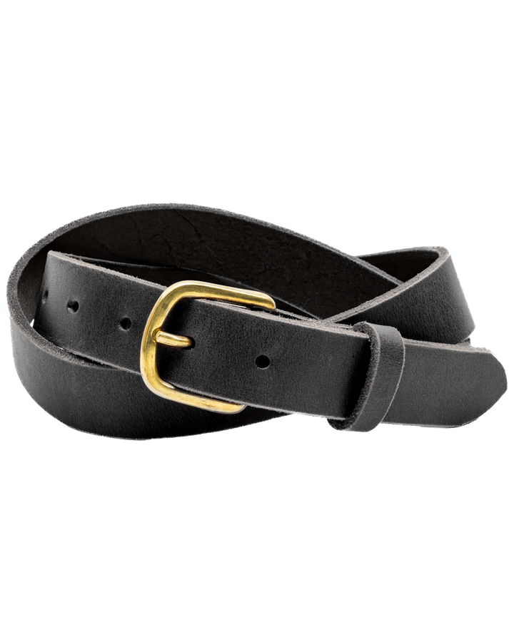 Black leather belt with a gold buckle on a white background #color_black