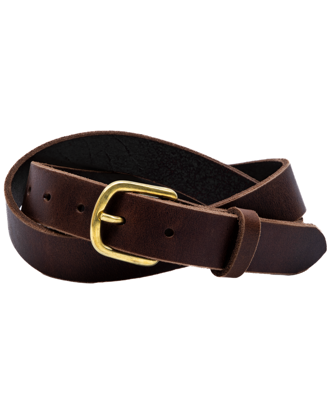 Dark Brown leather belt with a gold buckle on a white background #color_dark-brown