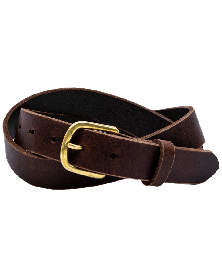 Dark Brown leather belt with a gold buckle on a white background #color_dark-brown