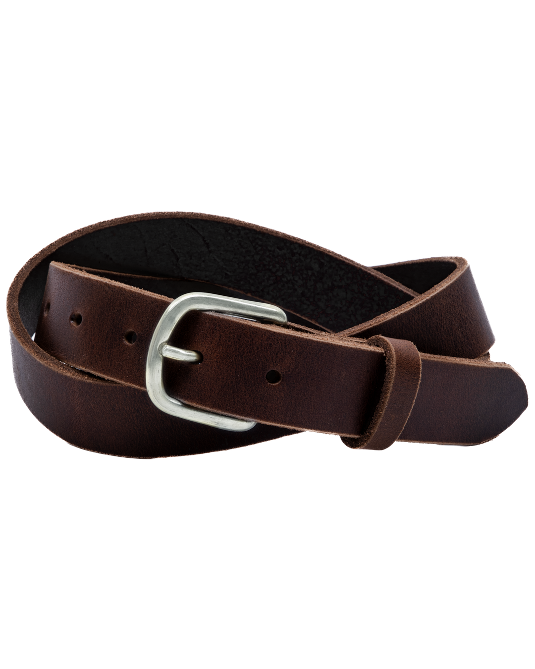 Dark Brown leather belt with a silver buckle on a white background #color_dark-brown