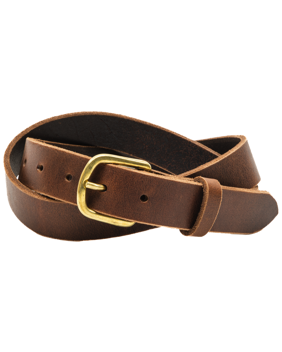 Brown leather belt with a gold buckle on a white background #color_brown