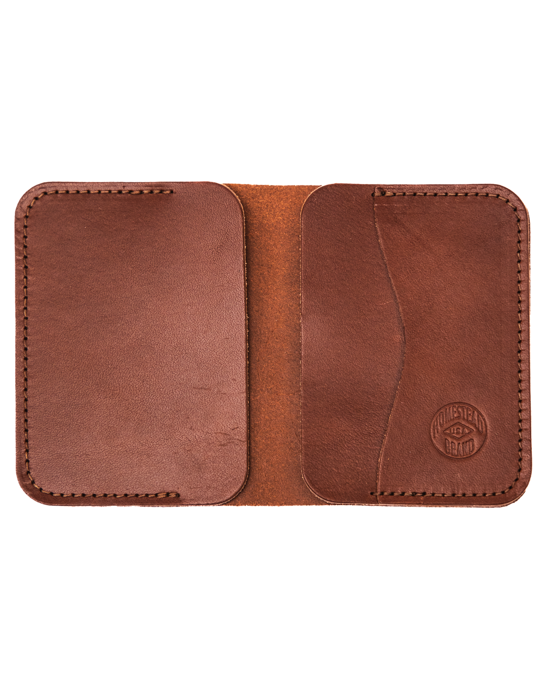 Brown leather wallet with visible stitching on a white background #color_brown
