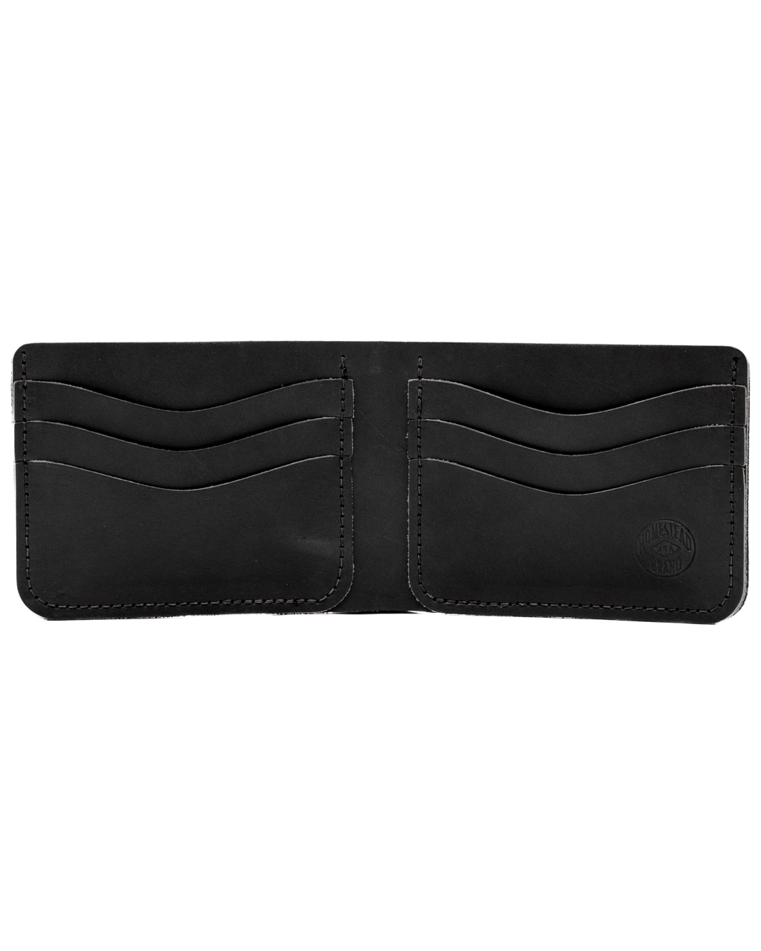 Black leather wallet with card slots on a white background front #color_black