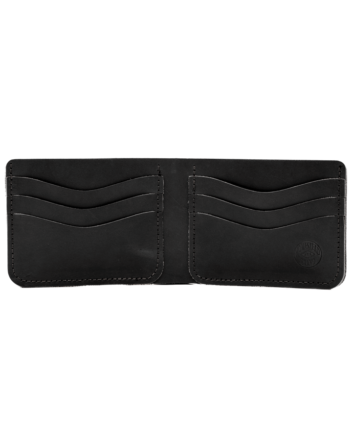 Black leather wallet with card slots on a white background front #color_black