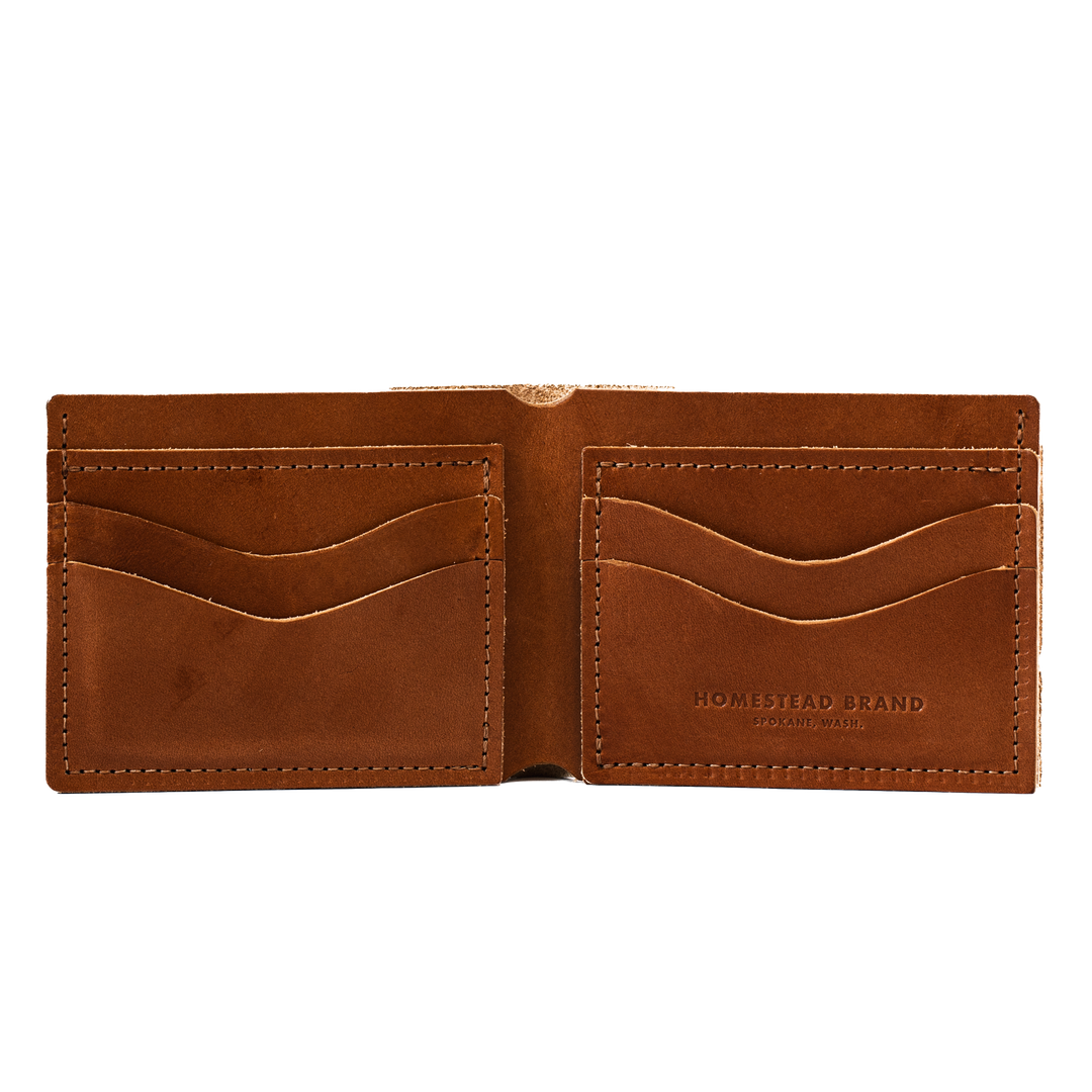 Leather Bifold Wallet Brown Open #color_brown