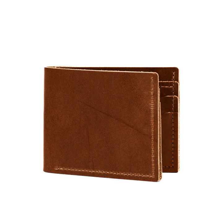 Leather Bifold Wallet Brown Closed #color_brown