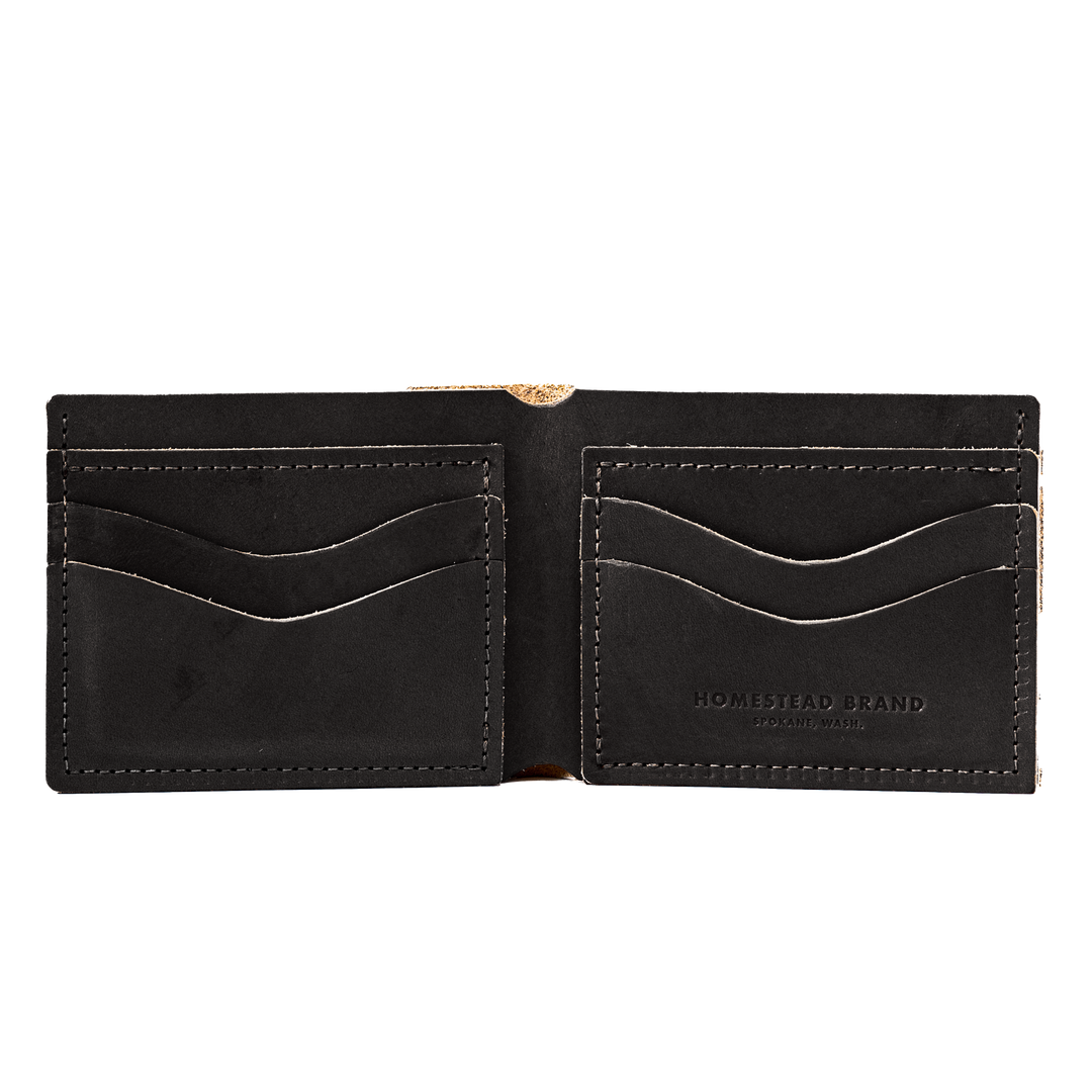Leather Bifold Wallet Black Open #color_black
