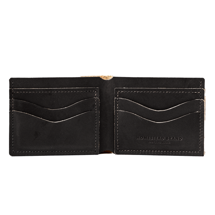 Leather Bifold Wallet Black Open #color_black