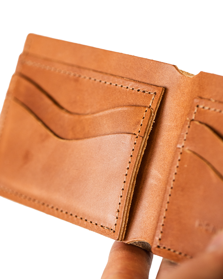 Leather Bifold Wallet Bourbon Left Side #color_bourbon