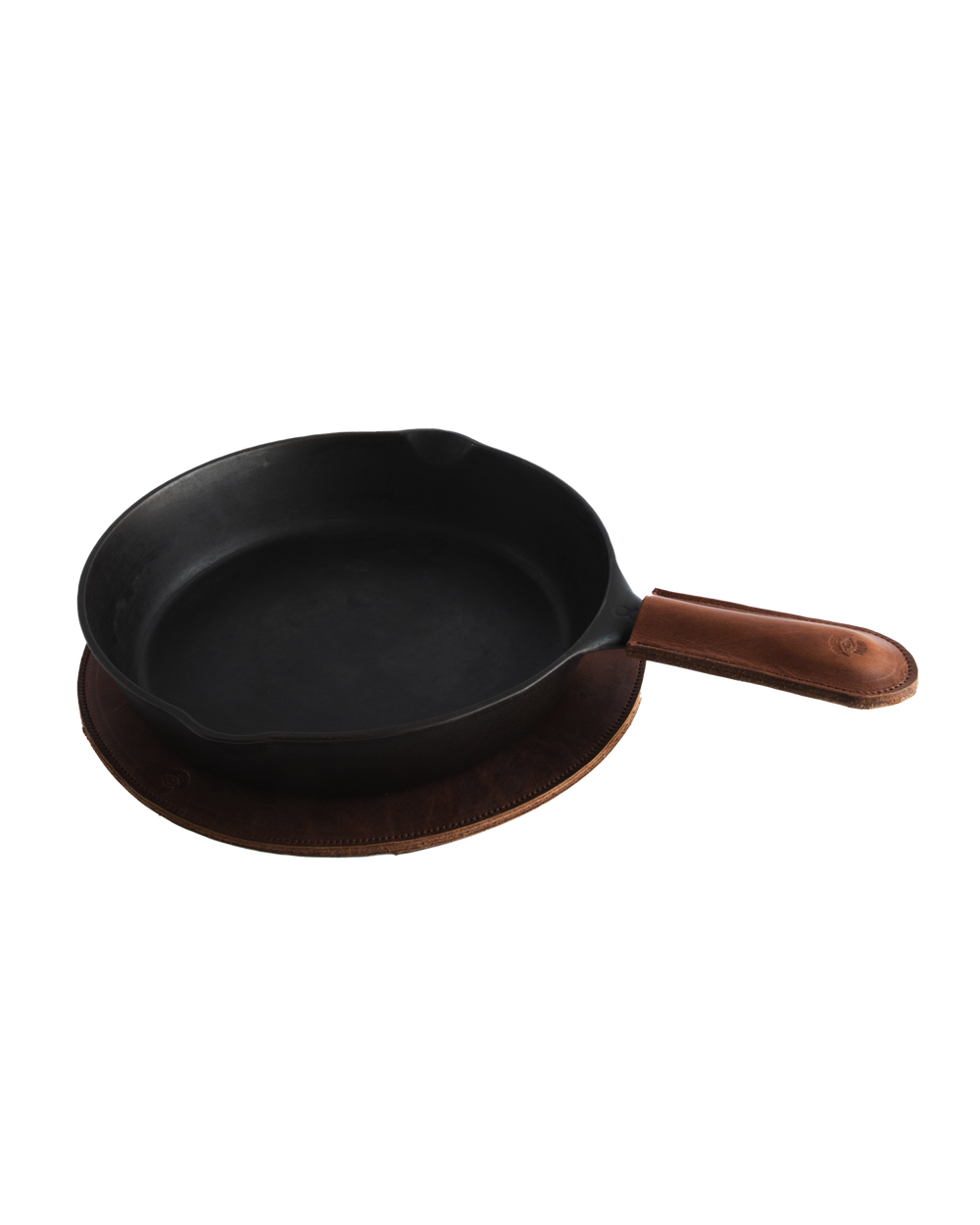 skillet on large potholder